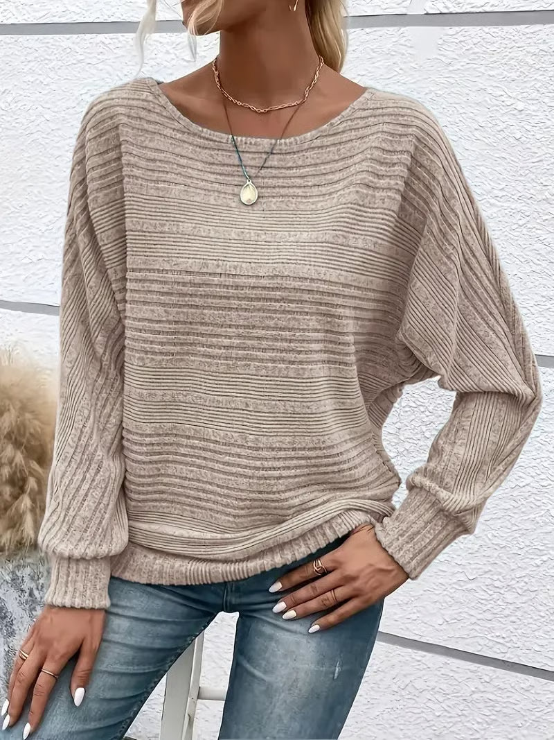 CozyNest™ Women's Solid Batwing Sleeve Pullover Long Sleeve To