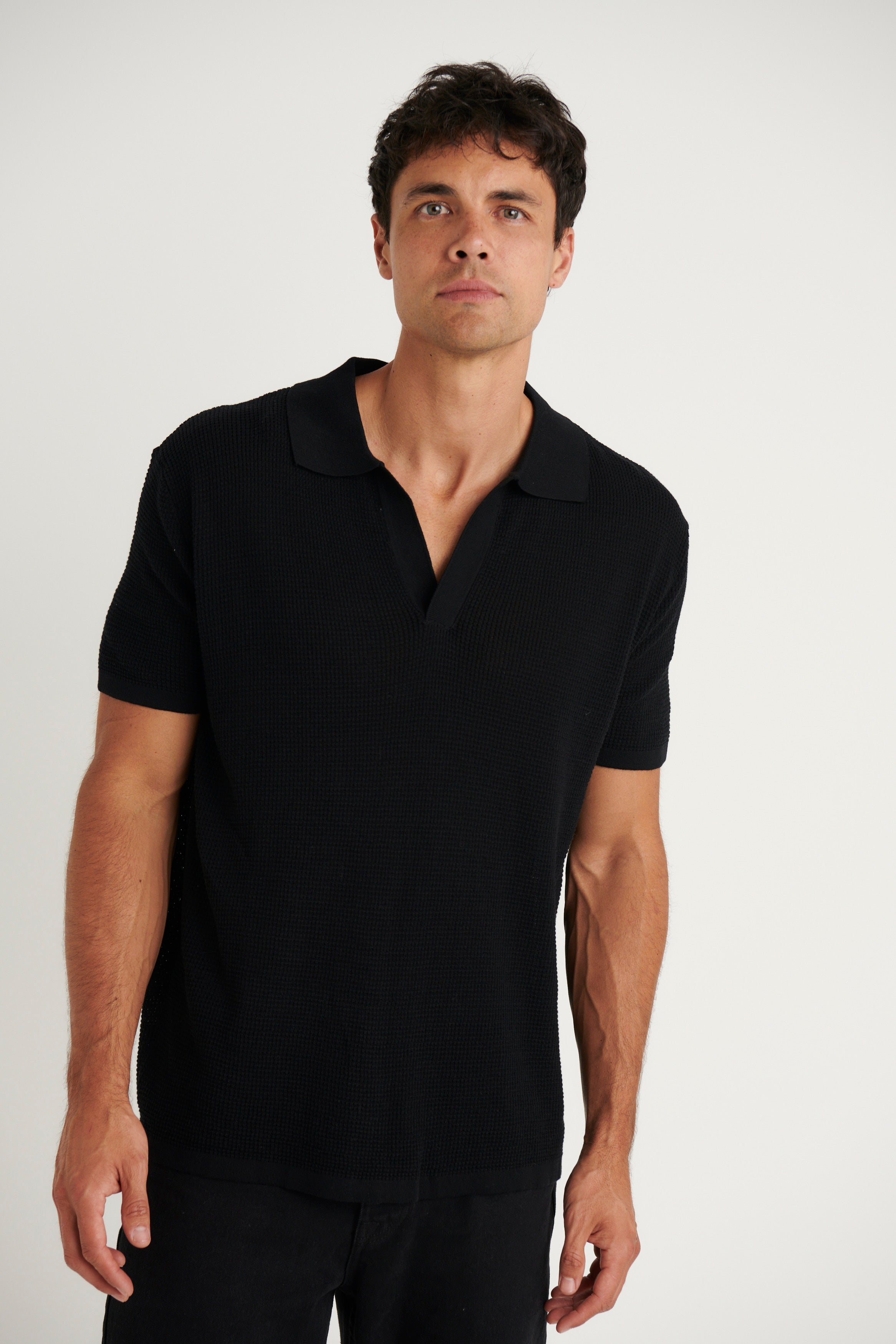 Open Neck Polo Oat with Pre-Washed Finish