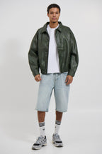 Bowie PU Bomber Jacket – Army Green, Unisex Streetwear
