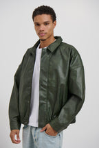 Bowie PU Bomber Jacket – Army Green, Unisex Streetwear