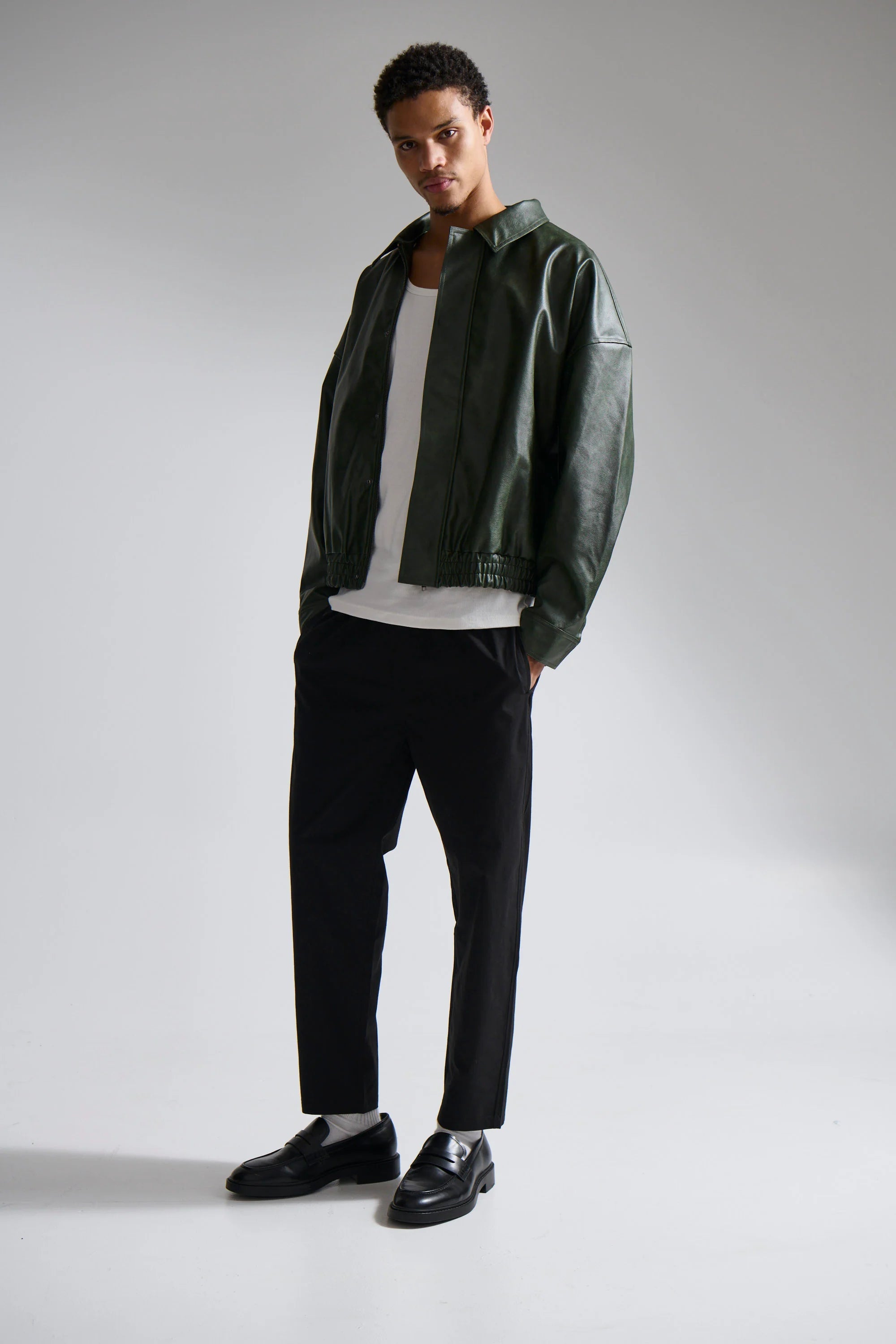 Bowie PU Bomber Jacket – Army Green, Unisex Streetwear