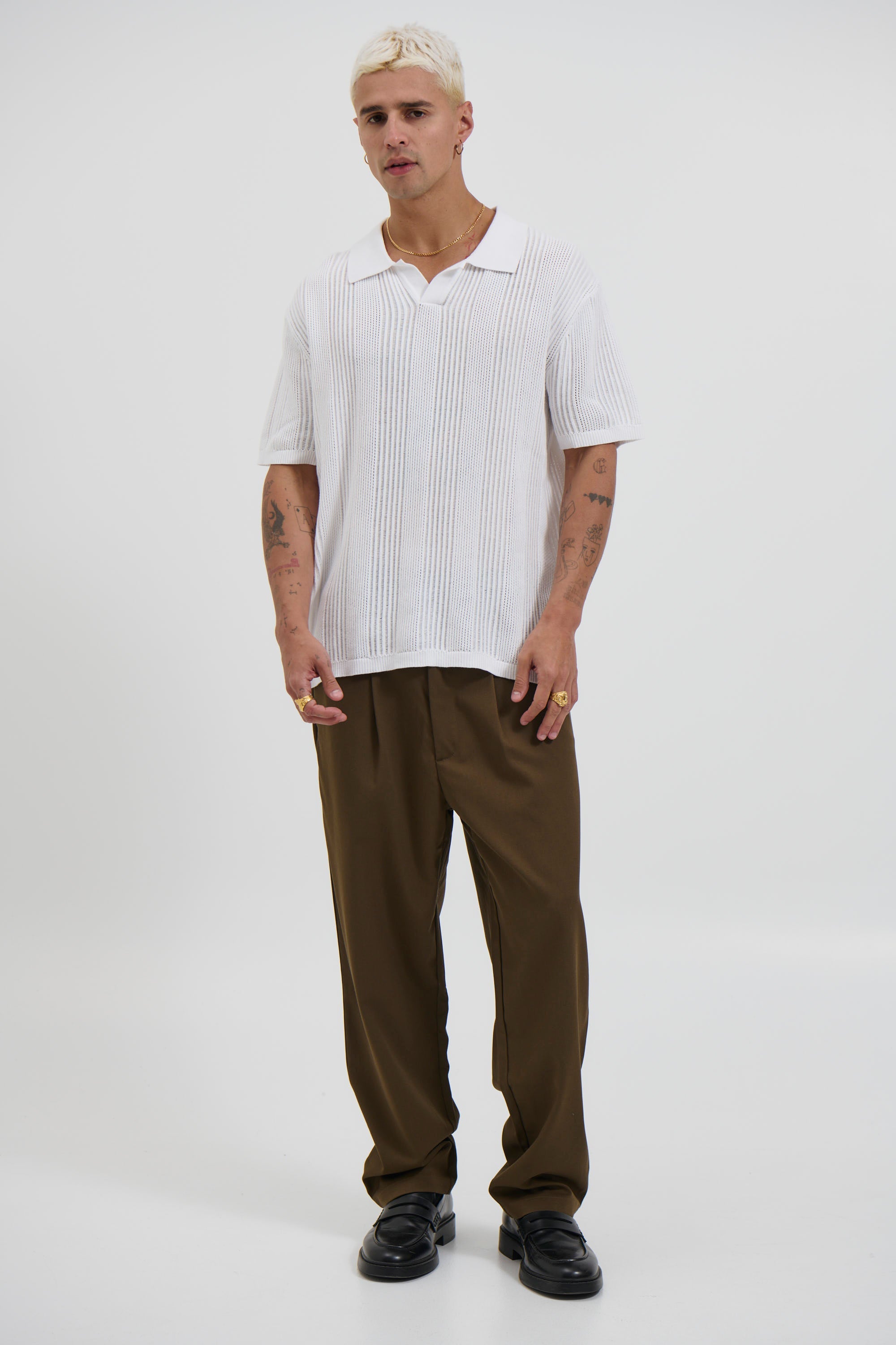 Everton Relaxed Polo – White Knit, Casual Collar