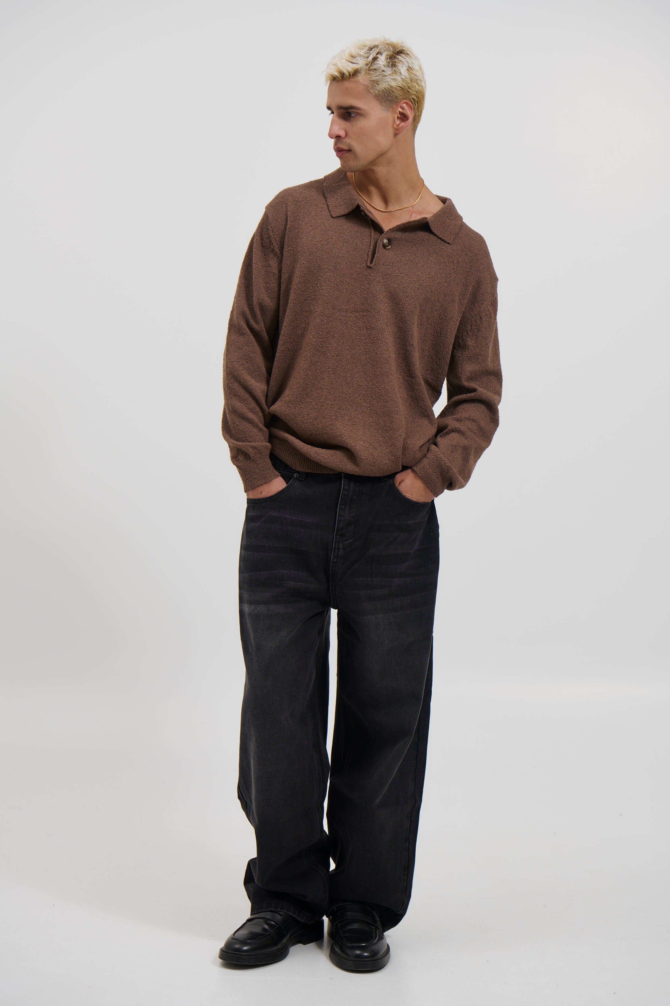 Marvello – Combed Long Sleeve Polo Choc with Structured Collar