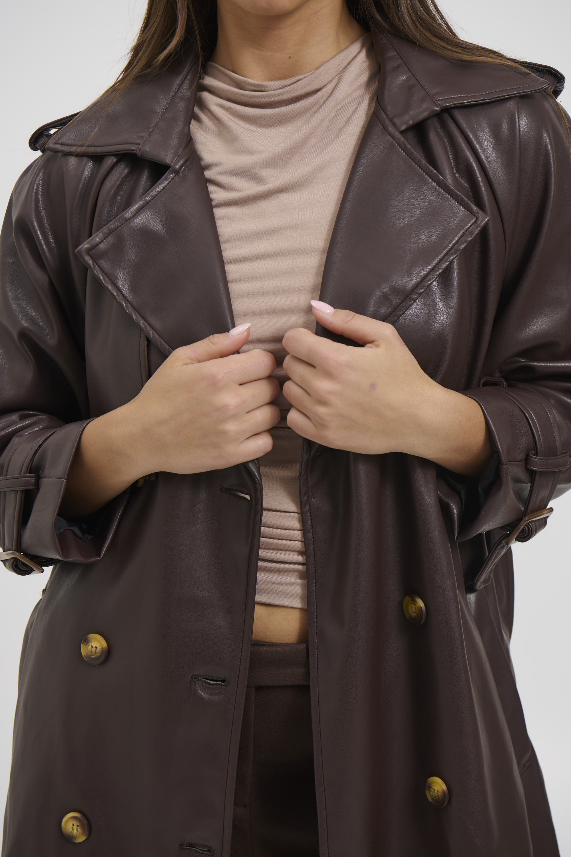 Virelle | Chocolate PU Leather Women’s Jacket