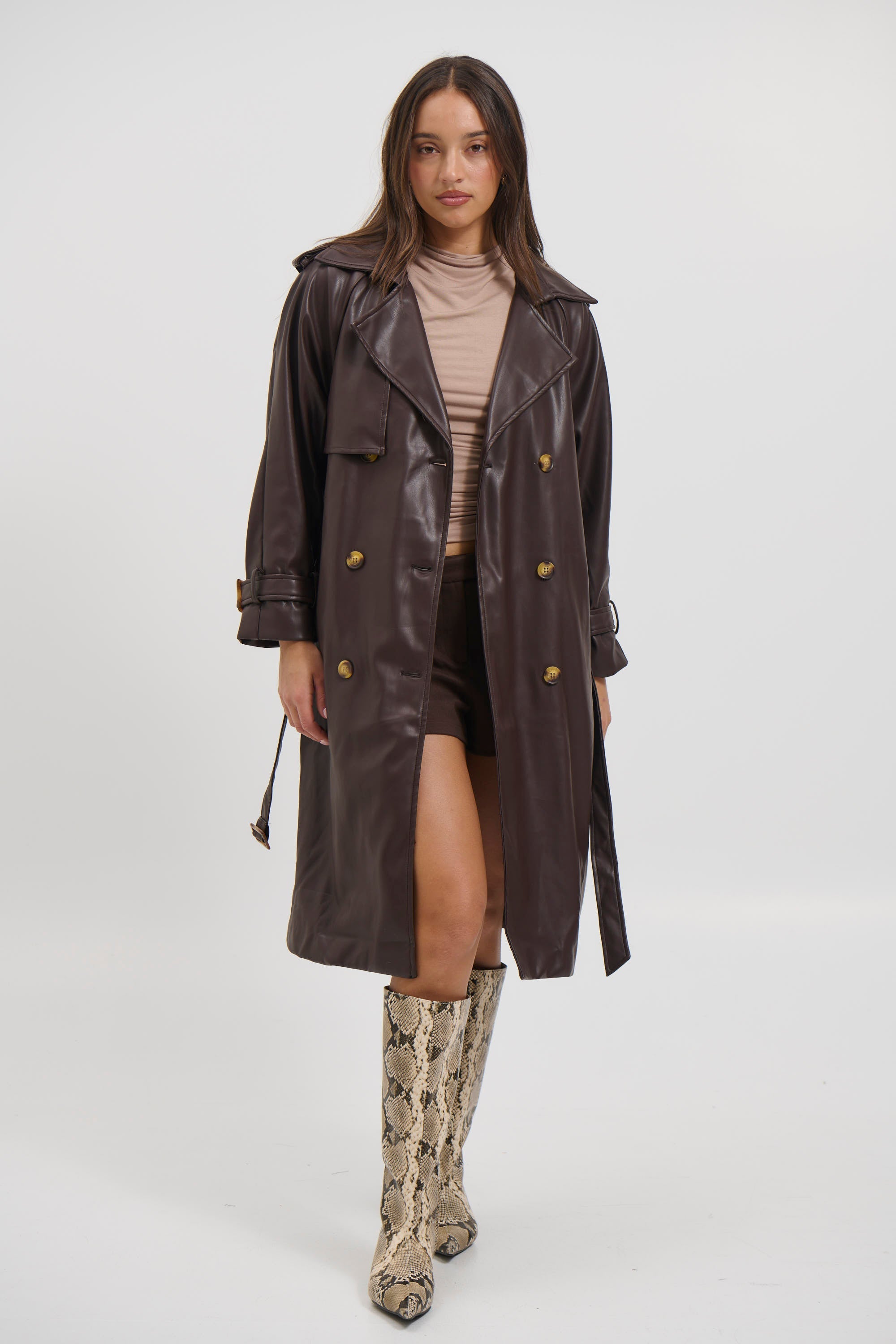 Virelle | Chocolate PU Leather Women’s Jacket
