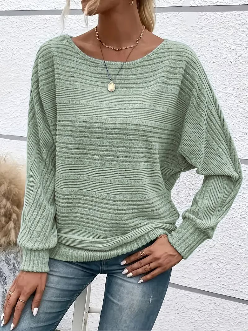 CozyNest™ Women's Solid Batwing Sleeve Pullover Long Sleeve To