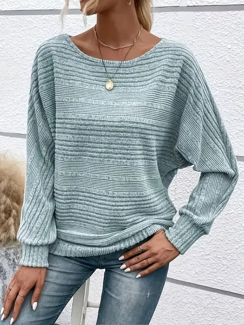 CozyNest™ Women's Solid Batwing Sleeve Pullover Long Sleeve To