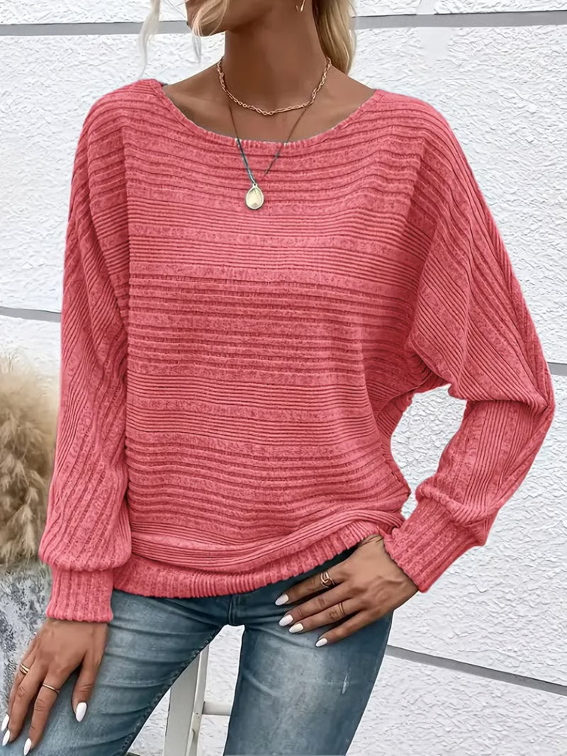 CozyNest™ Women's Solid Batwing Sleeve Pullover Long Sleeve To