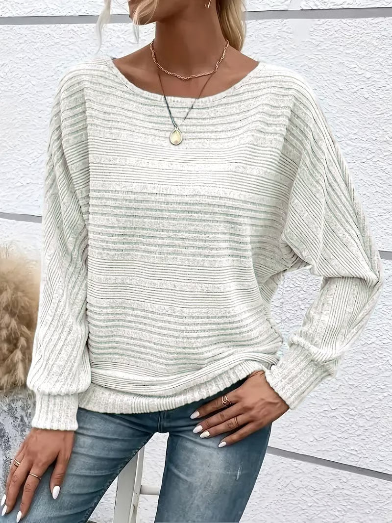 CozyNest™ Women's Solid Batwing Sleeve Pullover Long Sleeve To