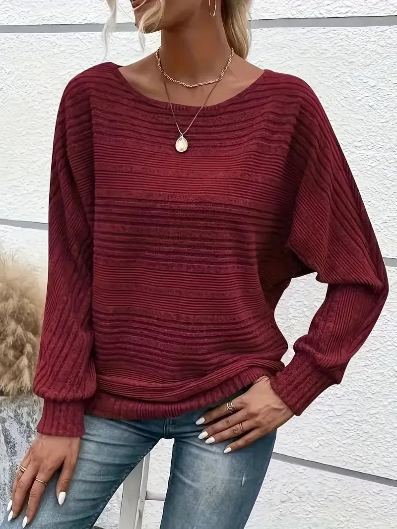 CozyNest™ Women's Solid Batwing Sleeve Pullover Long Sleeve To