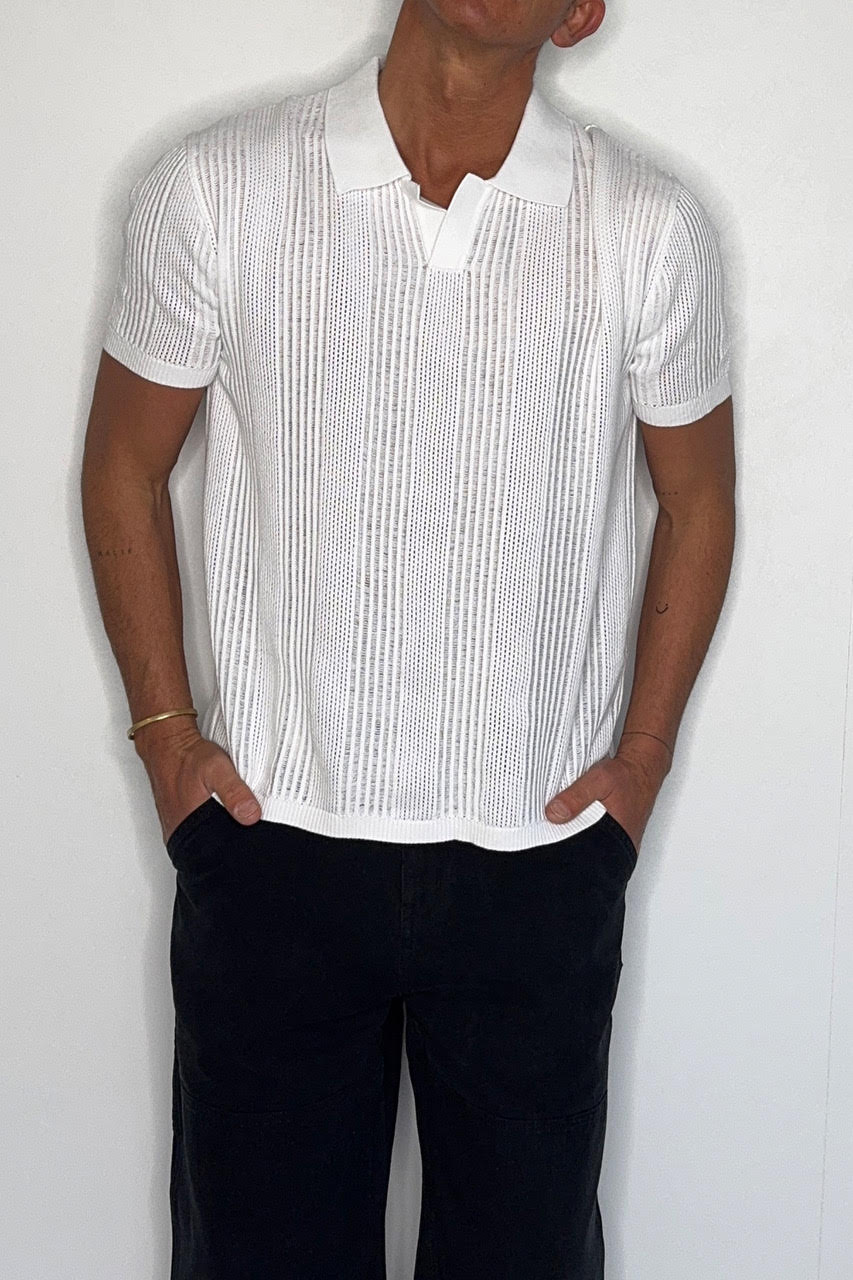 Everton Relaxed Polo – White Knit, Casual Collar